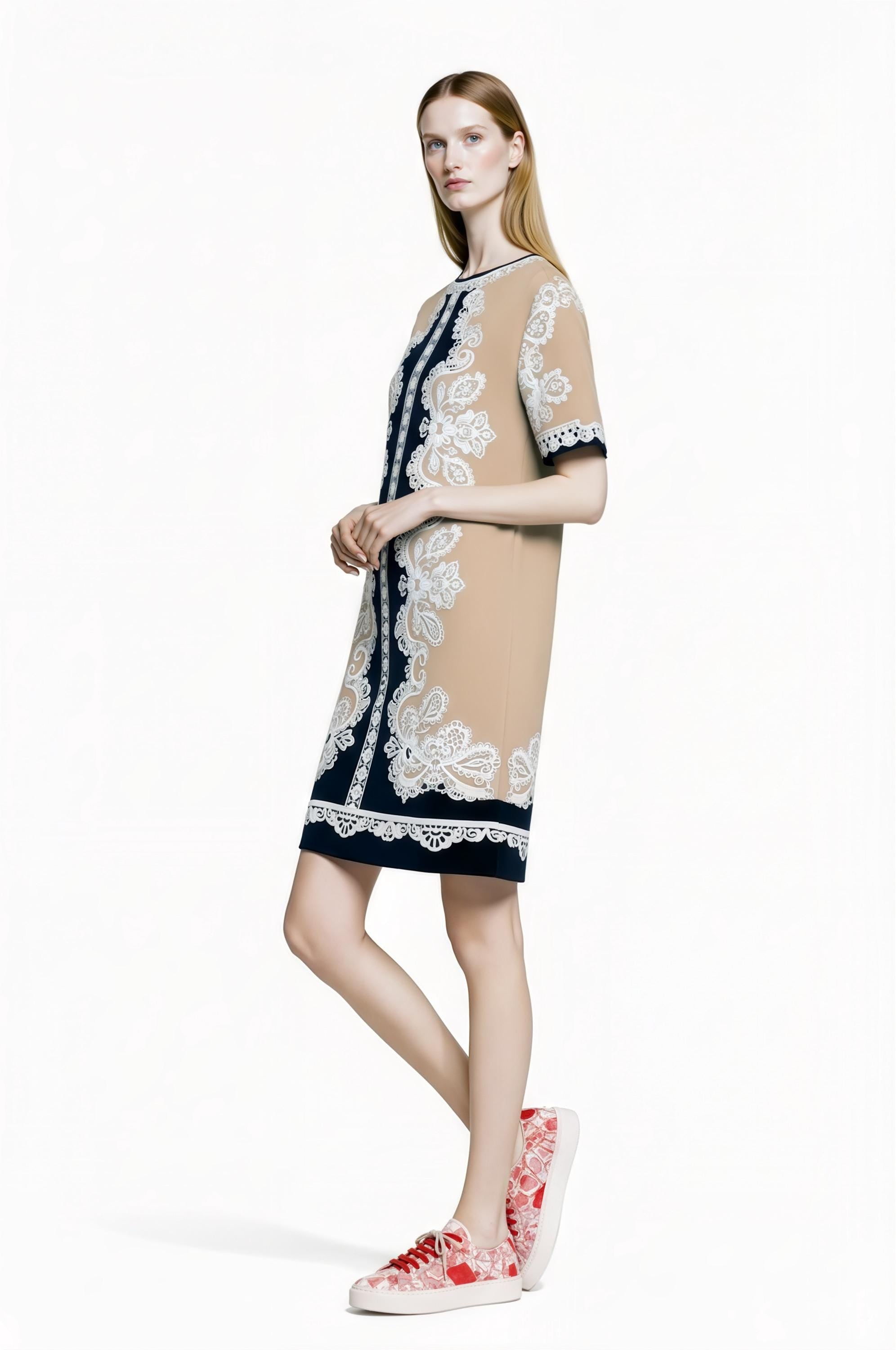 Apple Green Scarf Print T-Shirt Dress, Relaxed Fit Mini, Drop Shoulder Summer Outfit