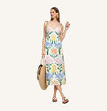 Botanical Floral Print Midi Dress with Tie Shoulder Straps