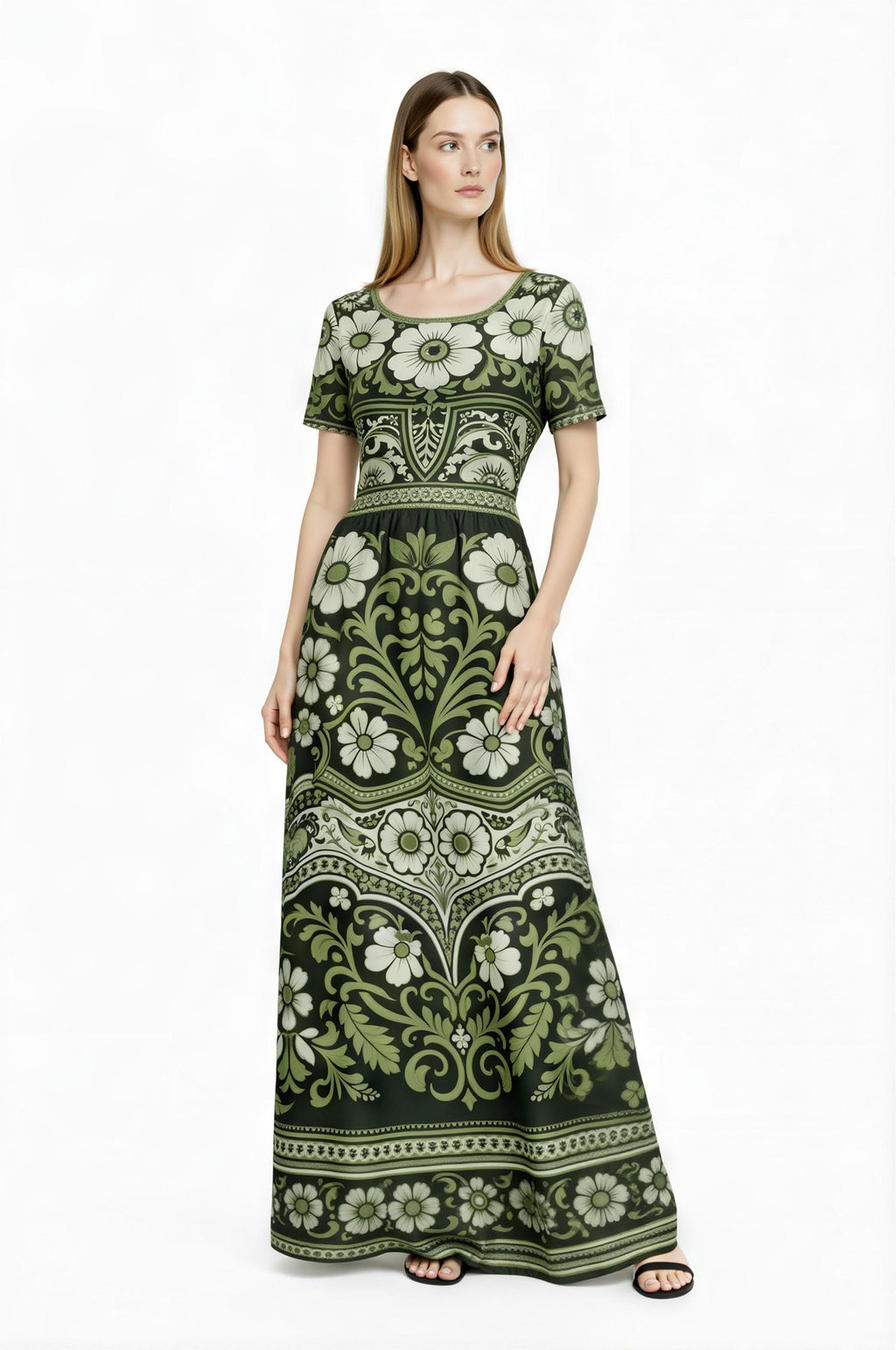 Floral Maxi Dress, Boho Vintage Long Dress, Brown Ivory Summer Outfit
