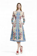 Long Sleeve Floral Midi Dress, Romantic Folk Print, Boutique Style, Spring Outfit