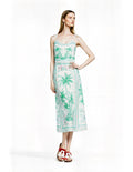 White Palm Tree Print Midi Slip Dress with Adjustable Tie Straps Tropical Border Design
