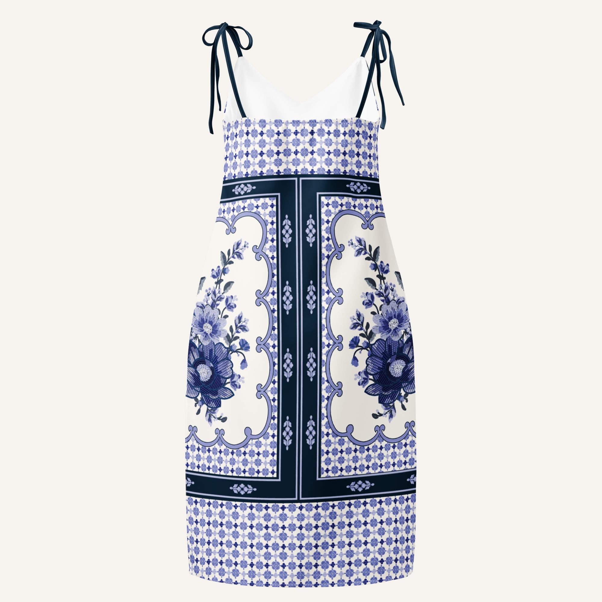 Blue Floral Panel Print Midi Dress, Sleeveless Summer Resort Style __etsy:7693223951
