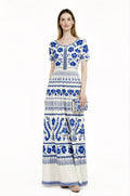 Blue Floral Maxi Dress, Ivory A-Line Summer Dress with Pockets __etsy:7718950360