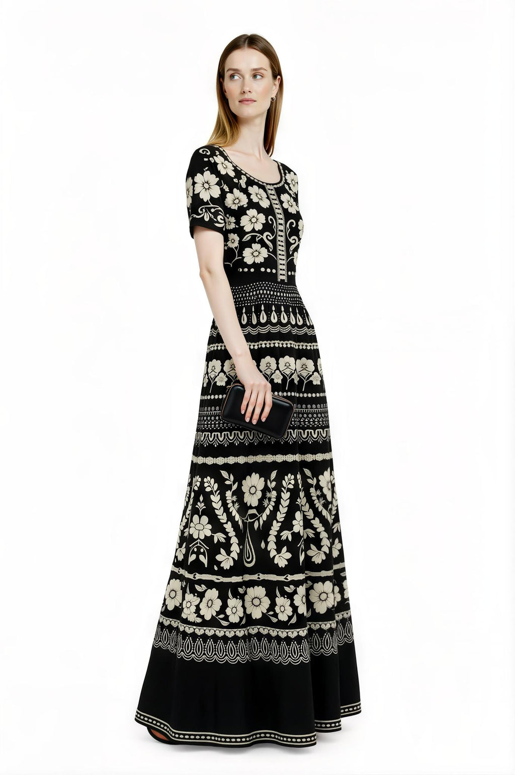 Blue Floral Maxi Dress, Ivory A-Line Summer Dress with Pockets __etsy:7718950370