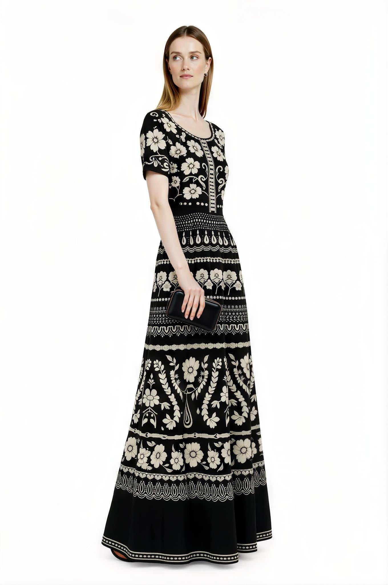 Blue Floral Maxi Dress, Ivory A-Line Summer Dress with Pockets __etsy:7718950370