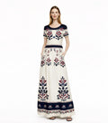 Ivory Floral Maxi Dress with Short Sleeves and Side Pockets A-Line Silhouette __etsy:7764351699