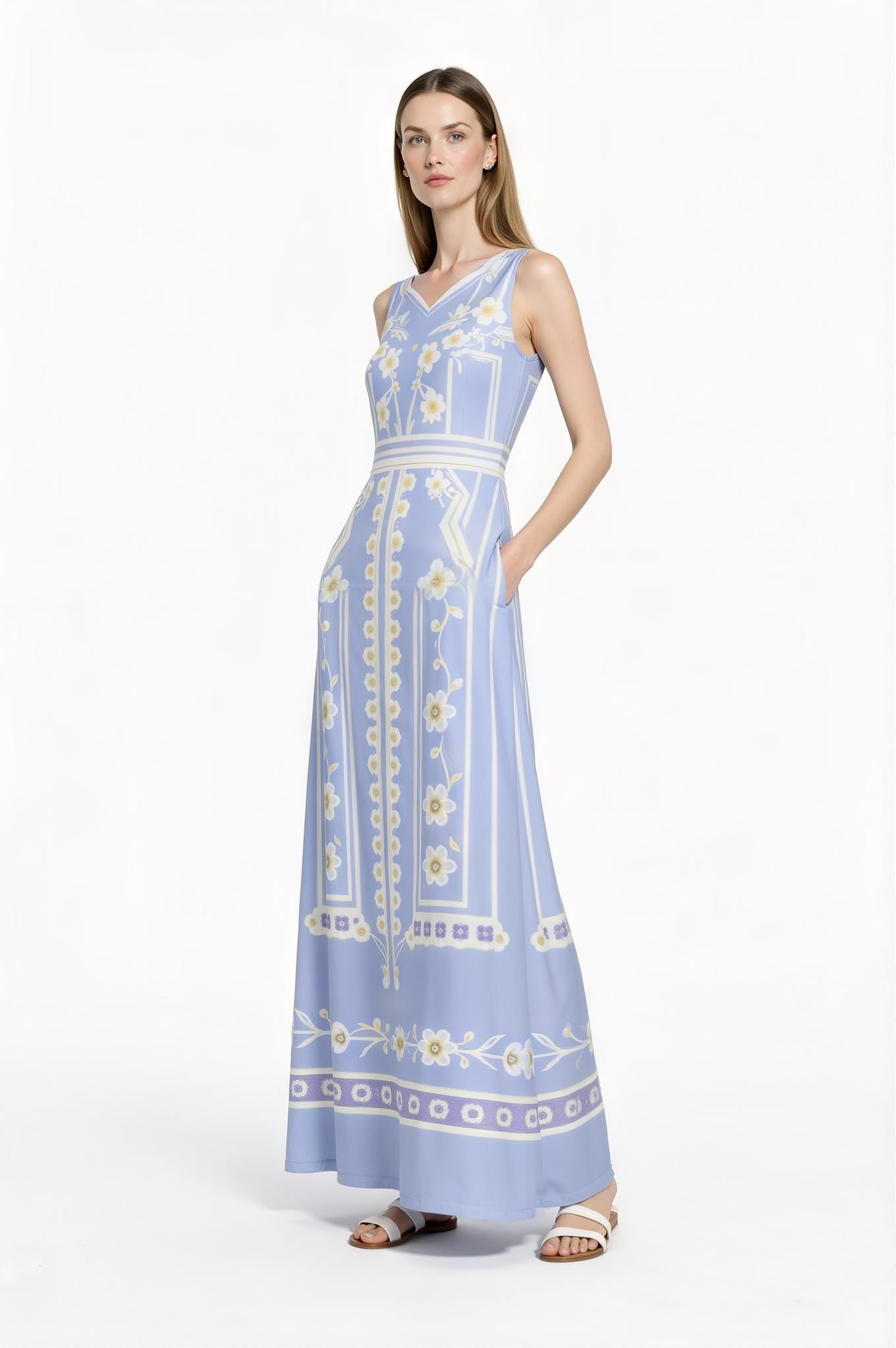 Mint Floral Maxi Dress, Sleeveless A-Line, Vintage Pastel Garden Resort Outfit __etsy:7771212496