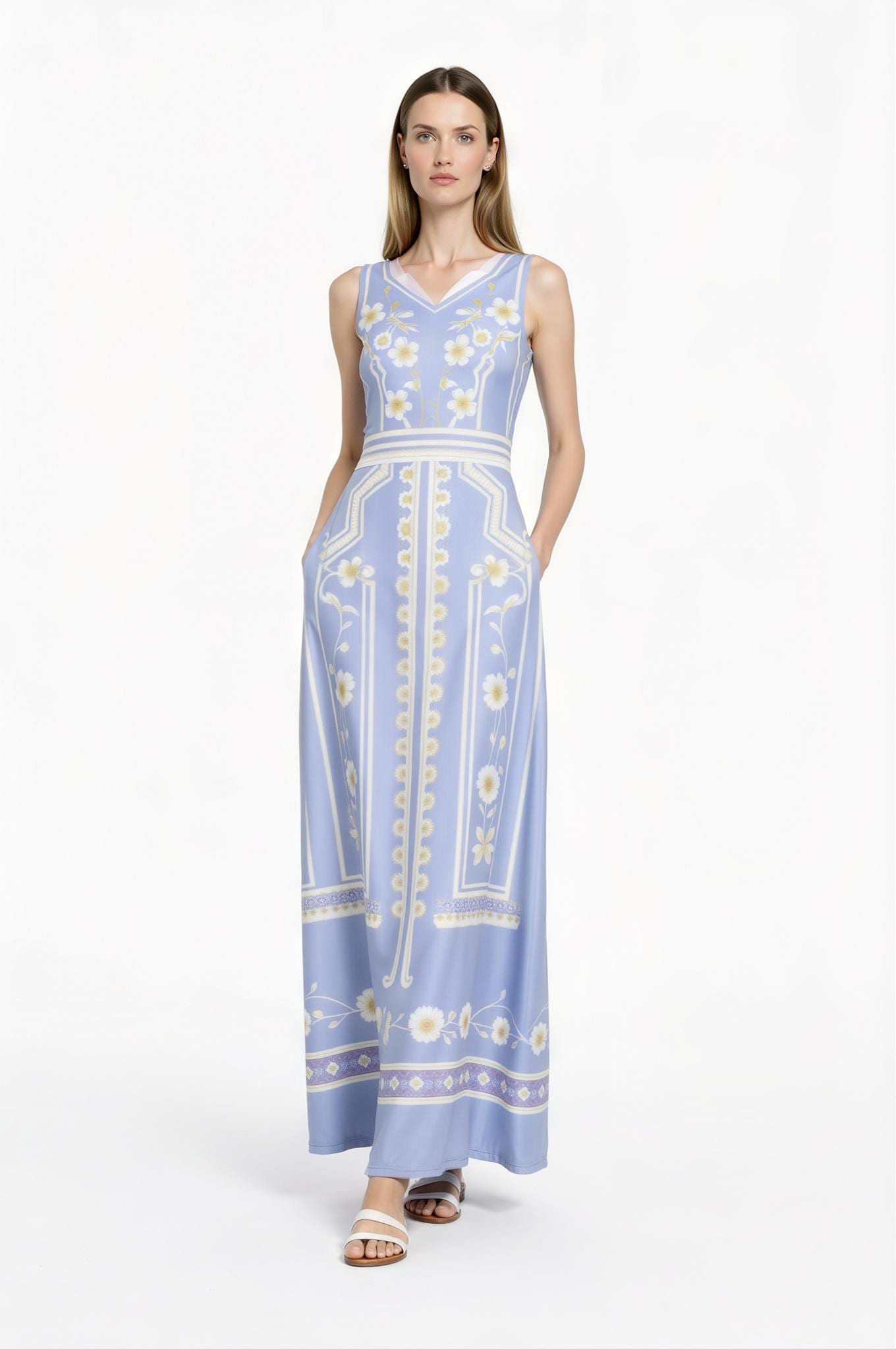Mint Floral Maxi Dress, Sleeveless A-Line, Vintage Pastel Garden Resort Outfit __etsy:7819149799