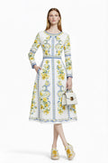 Floral Midi Dress, Long Sleeve, Romantic Folk Print, Boutique Style __etsy:7895750400