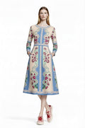 Long Sleeve Floral Midi Dress, Romantic Folk Print, Boutique Style, Spring Outfit __etsy:7895836556