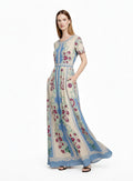 Floral Maxi Dress, Romantic Folk Print, Short Sleeve, Feminine Boutique Style __etsy:7896336960