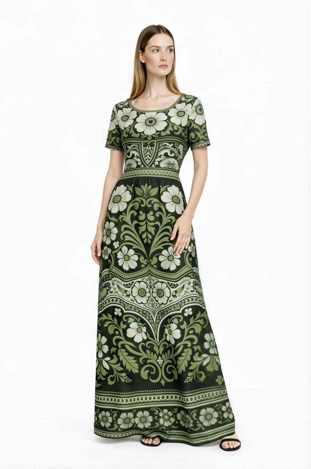 Floral Maxi Dress, Boho Vintage Long Dress, Brown Ivory Summer Outfit __etsy:7926447050