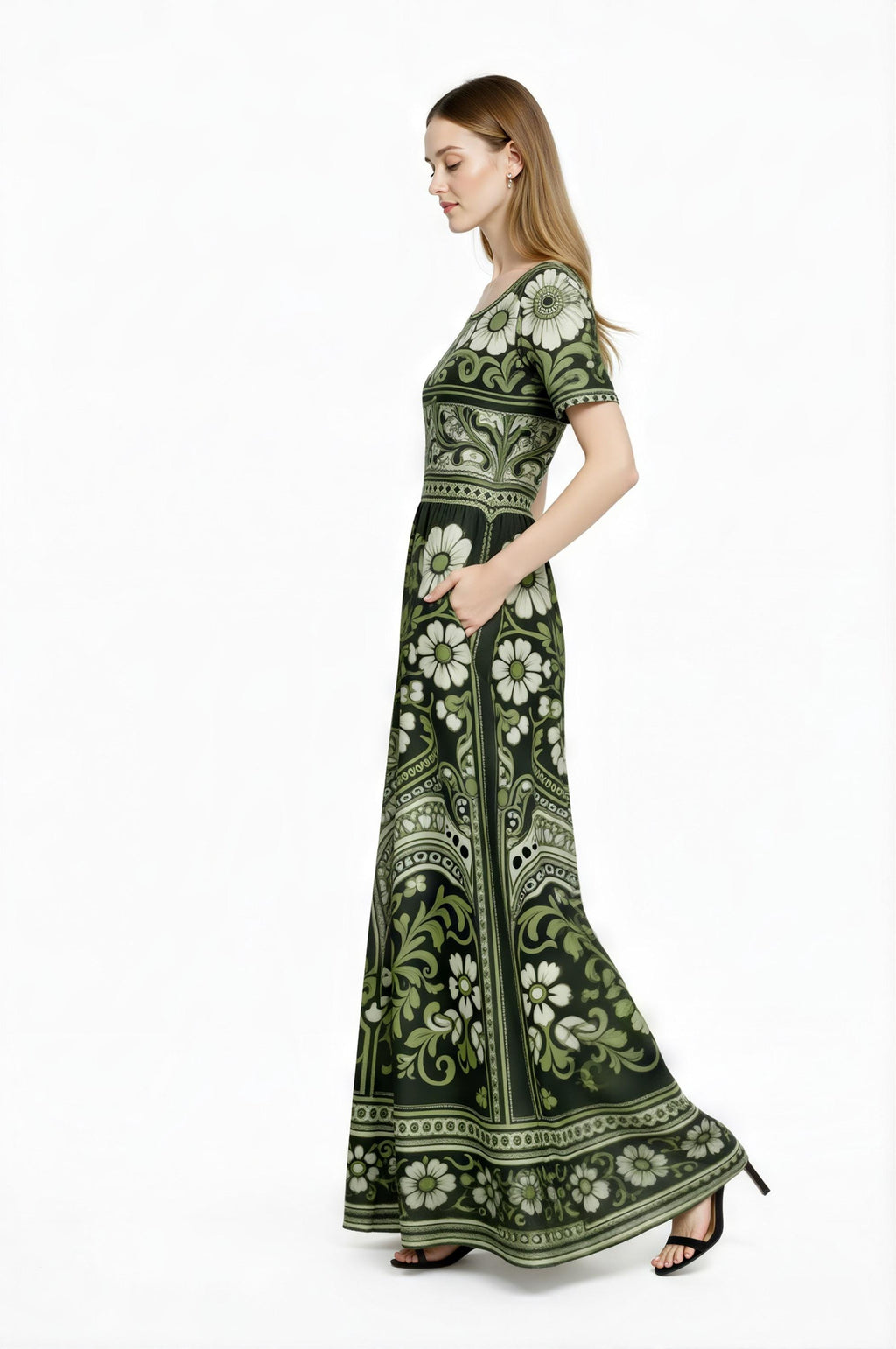 Floral Maxi Dress, Boho Vintage Long Dress, Brown Ivory Summer Outfit __etsy:7926447052