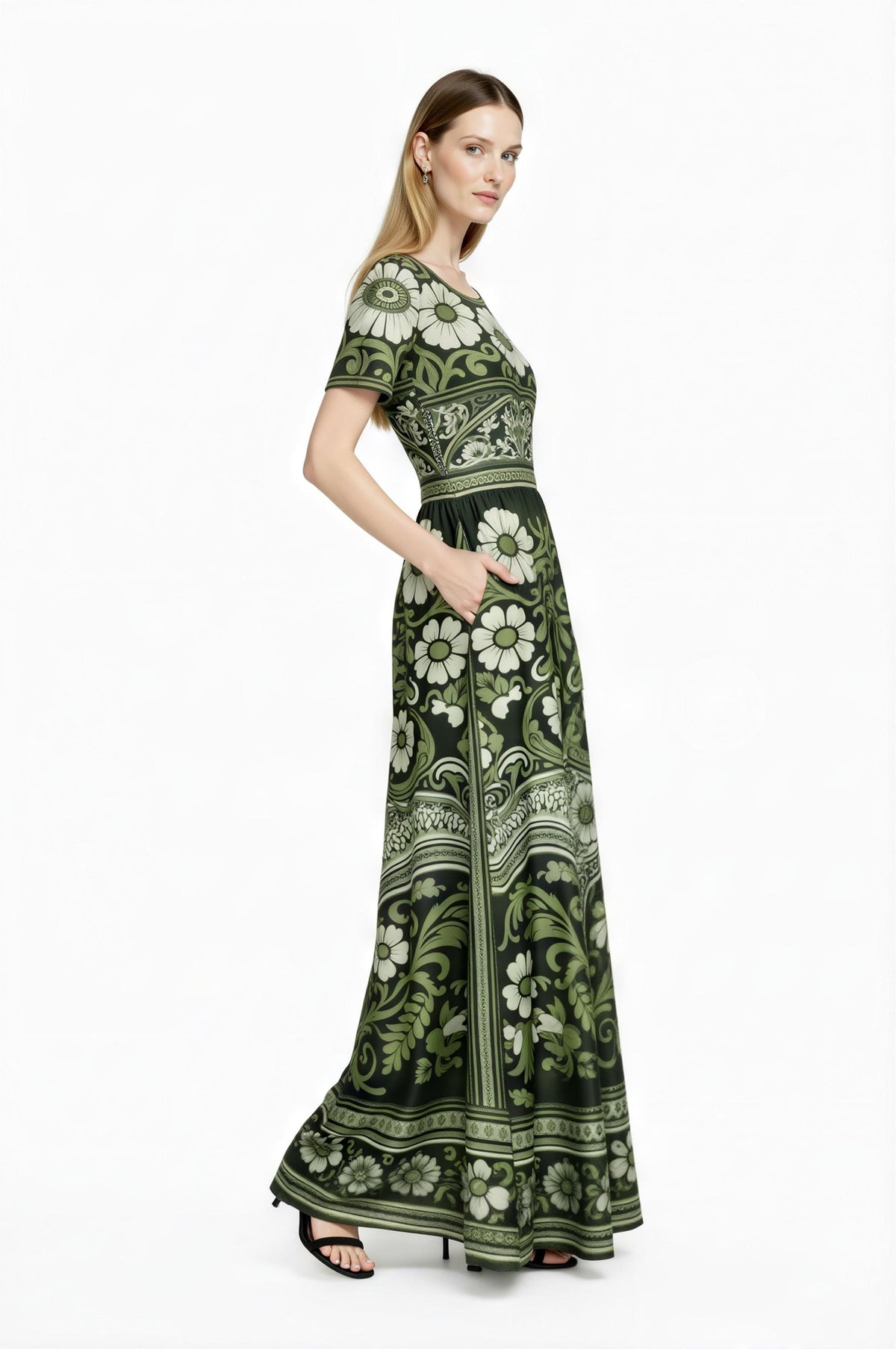 Floral Maxi Dress, Boho Vintage Long Dress, Brown Ivory Summer Outfit __etsy:7926447086