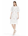 Ivory Eyelet Print T-Shirt Dress, Lace-Look Mini Shift, Summer Feminine白 Dress __etsy:7973353448
