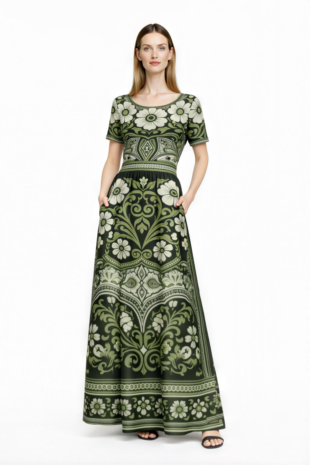 Floral Maxi Dress, Boho Vintage Long Dress, Brown Ivory Summer Outfit __etsy:7974402167