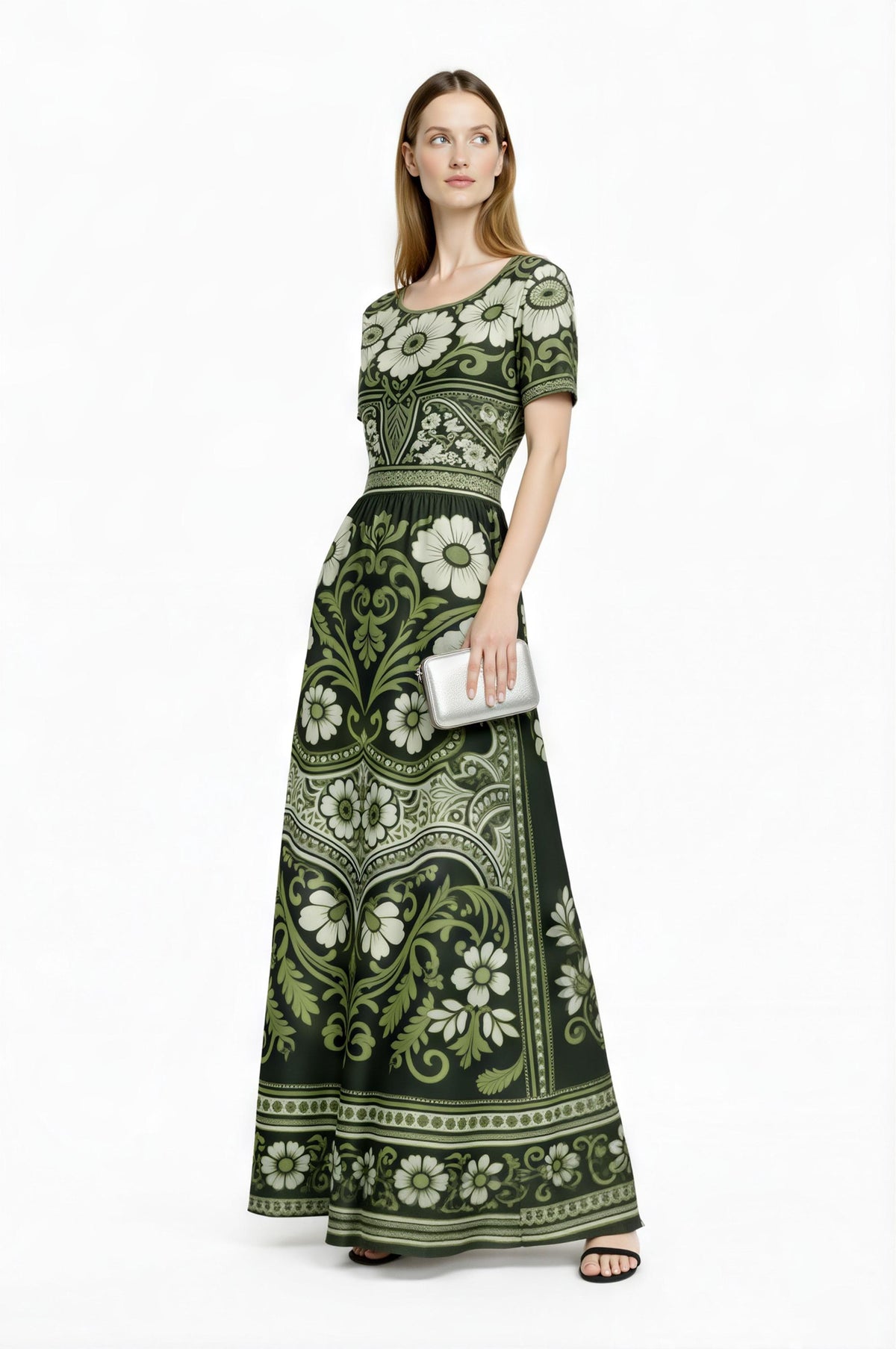 Floral Maxi Dress, Boho Vintage Long Dress, Brown Ivory Summer Outfit __etsy:7974402227