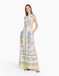 Floral Maxi Dress, Vintage Scarf Print, Sleeveless A-Line with Pockets __etsy:7982475276