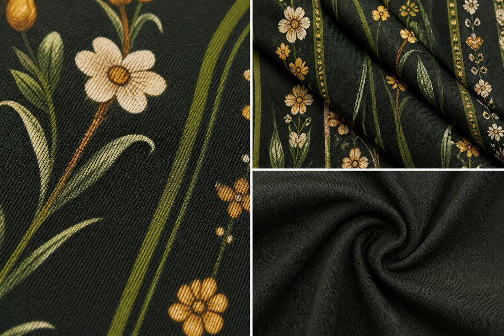 Green Floral Maxi Dress, Vintage Inspired Botanical Print, Woven Stretch Fabric