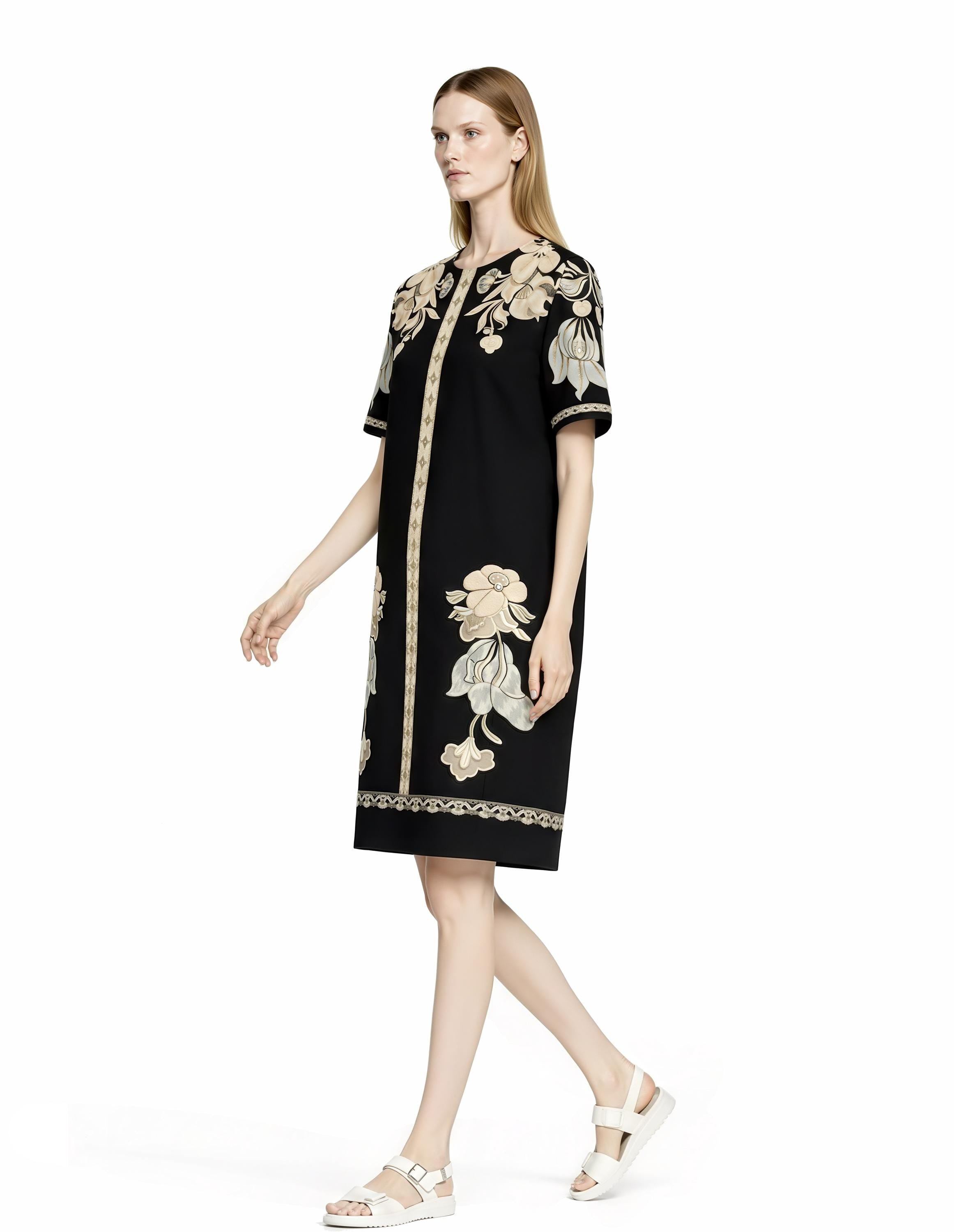 Black Floral Shift Dress, Stretch Woven Mini Dress, Vintage Inspired Print __etsy:8021257423