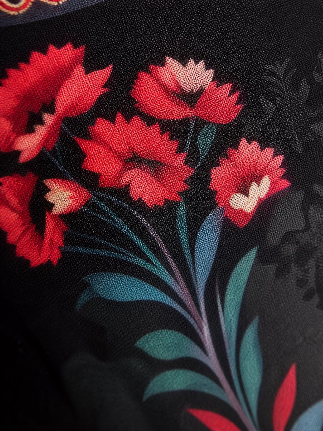 Black Floral Midi Dress, Romantic Folk Print Sleeveless Bohemian Style __etsy:8021860681