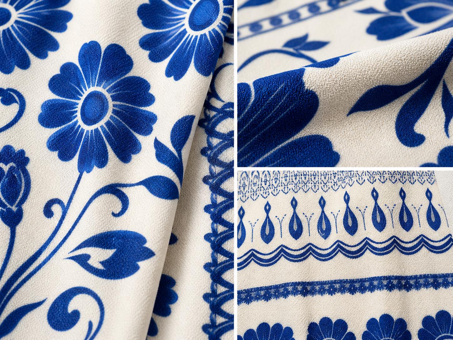 Blue Floral Maxi Dress, Ivory A-Line Summer Dress with Pockets __etsy:8025159033