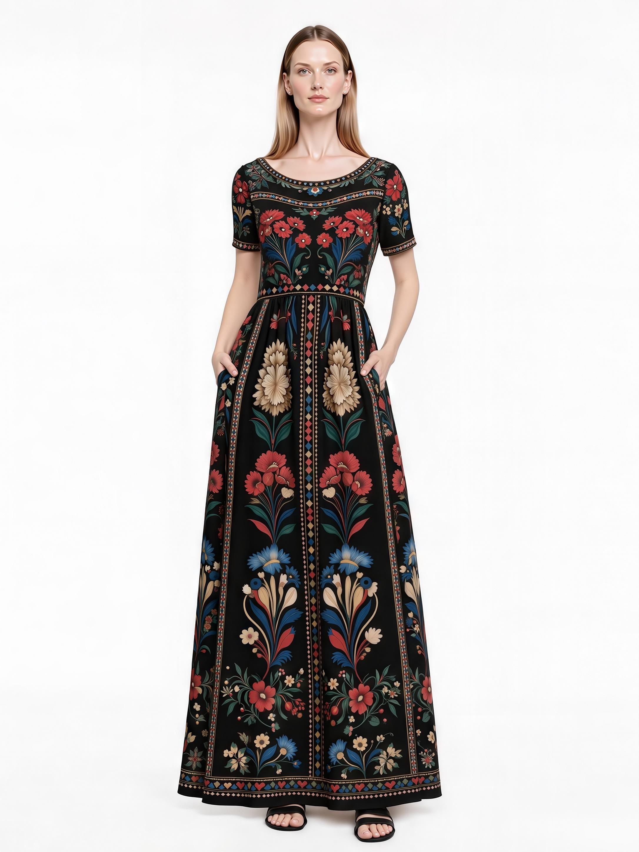 Cottagecore Floral Maxi Dress, Vintage Inspired A-Line, Boho Summer Style, Romantic Ivory Dress __etsy:8057685902