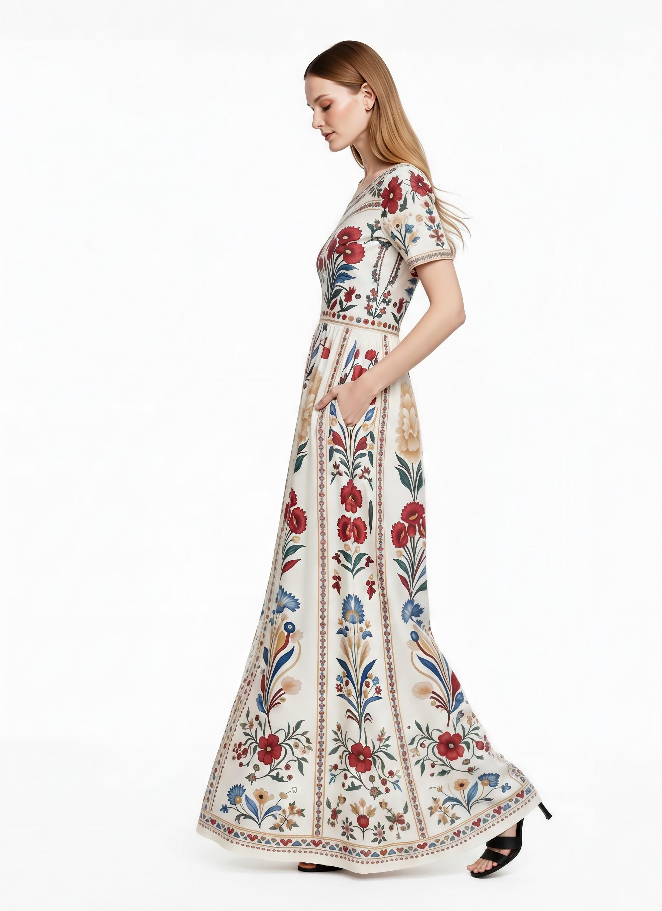 Cottagecore Floral Maxi Dress, Vintage Inspired A-Line, Boho Summer Style, Romantic Ivory Dress __etsy:8057685942