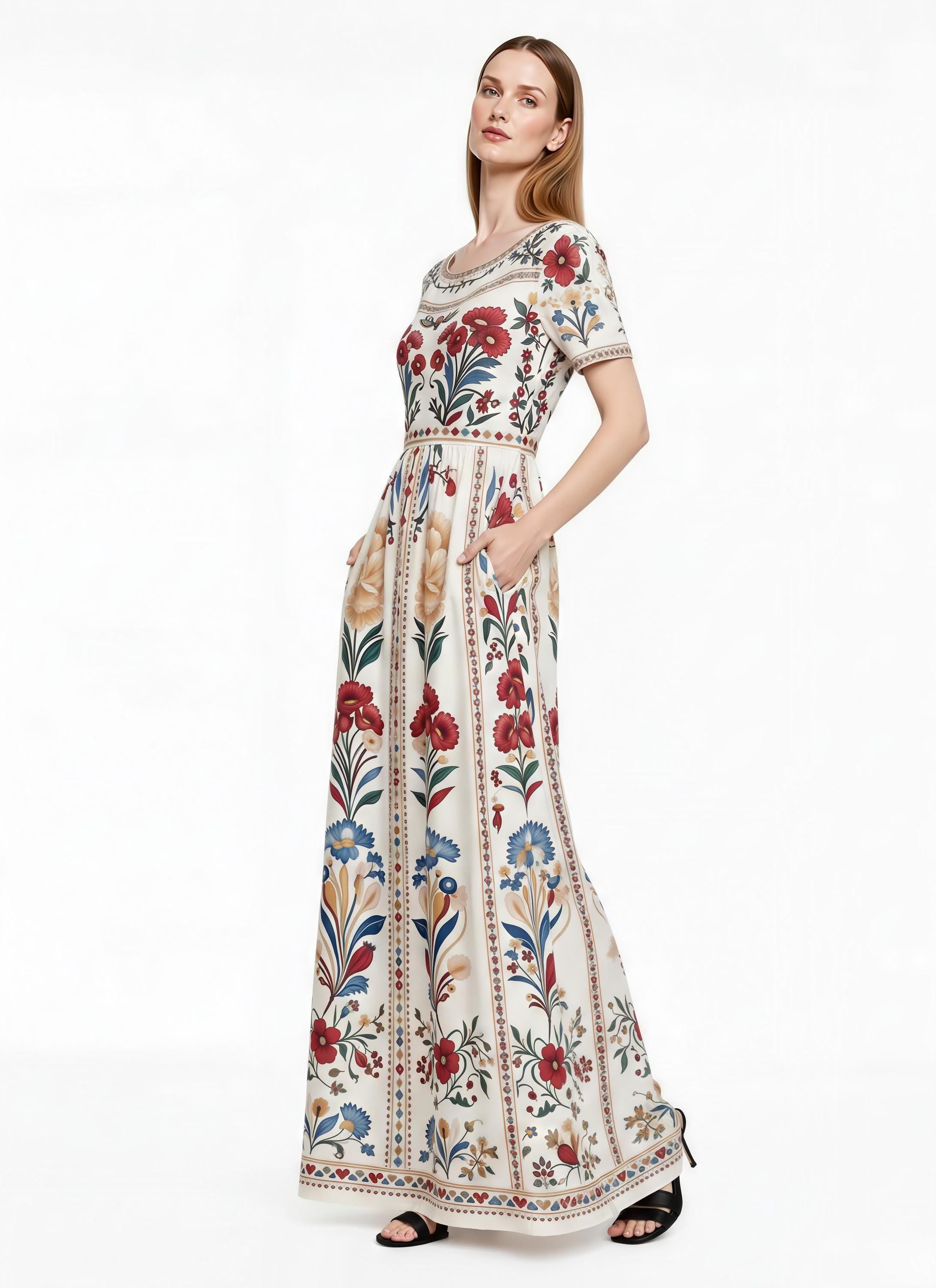 Cottagecore Floral Maxi Dress, Vintage Inspired A-Line, Boho Summer Style, Romantic Ivory Dress __etsy:8057685944