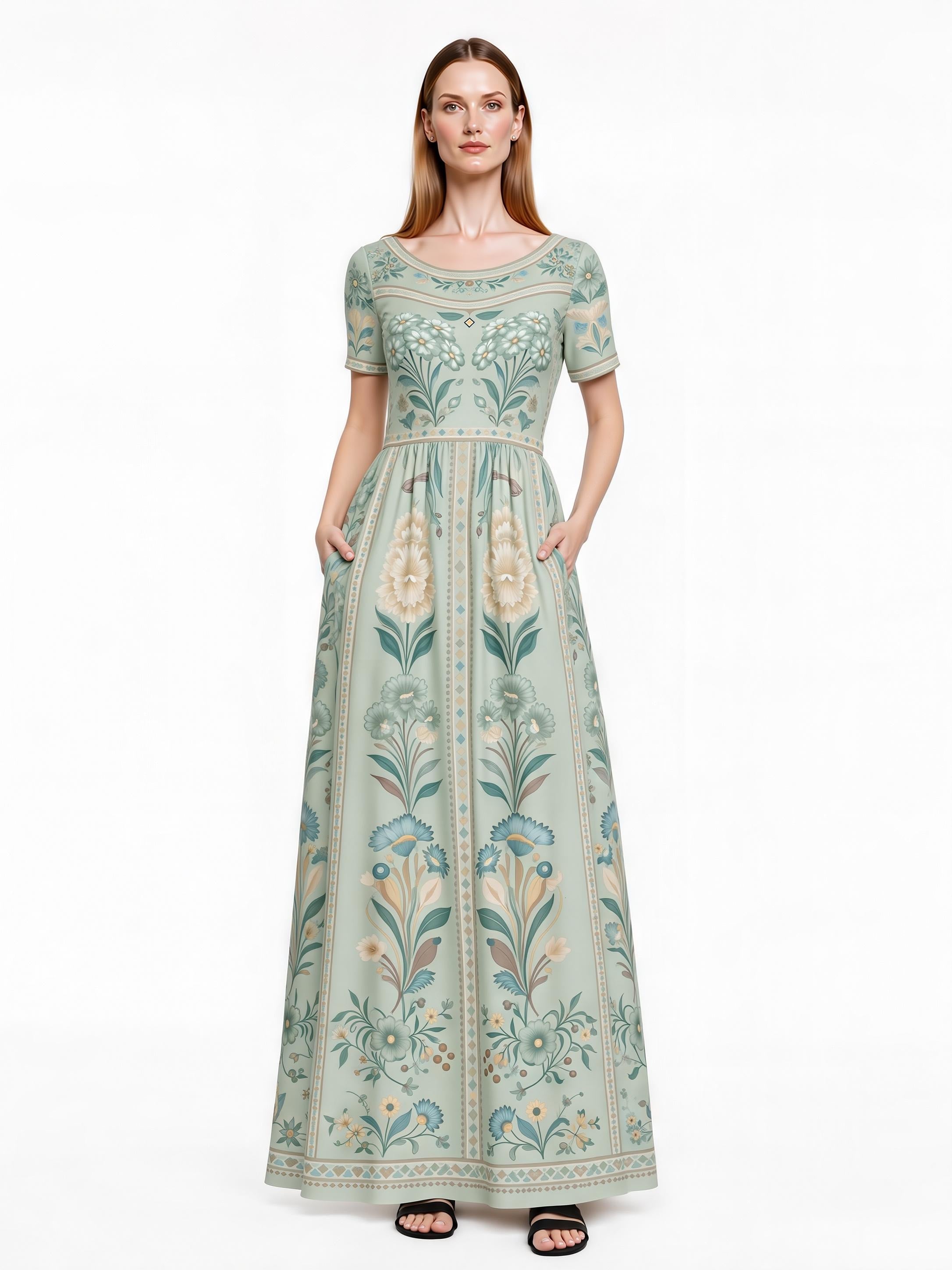 Cottagecore Floral Maxi Dress, Vintage Inspired A-Line, Boho Summer Style, Romantic Ivory Dress __etsy:8105597421