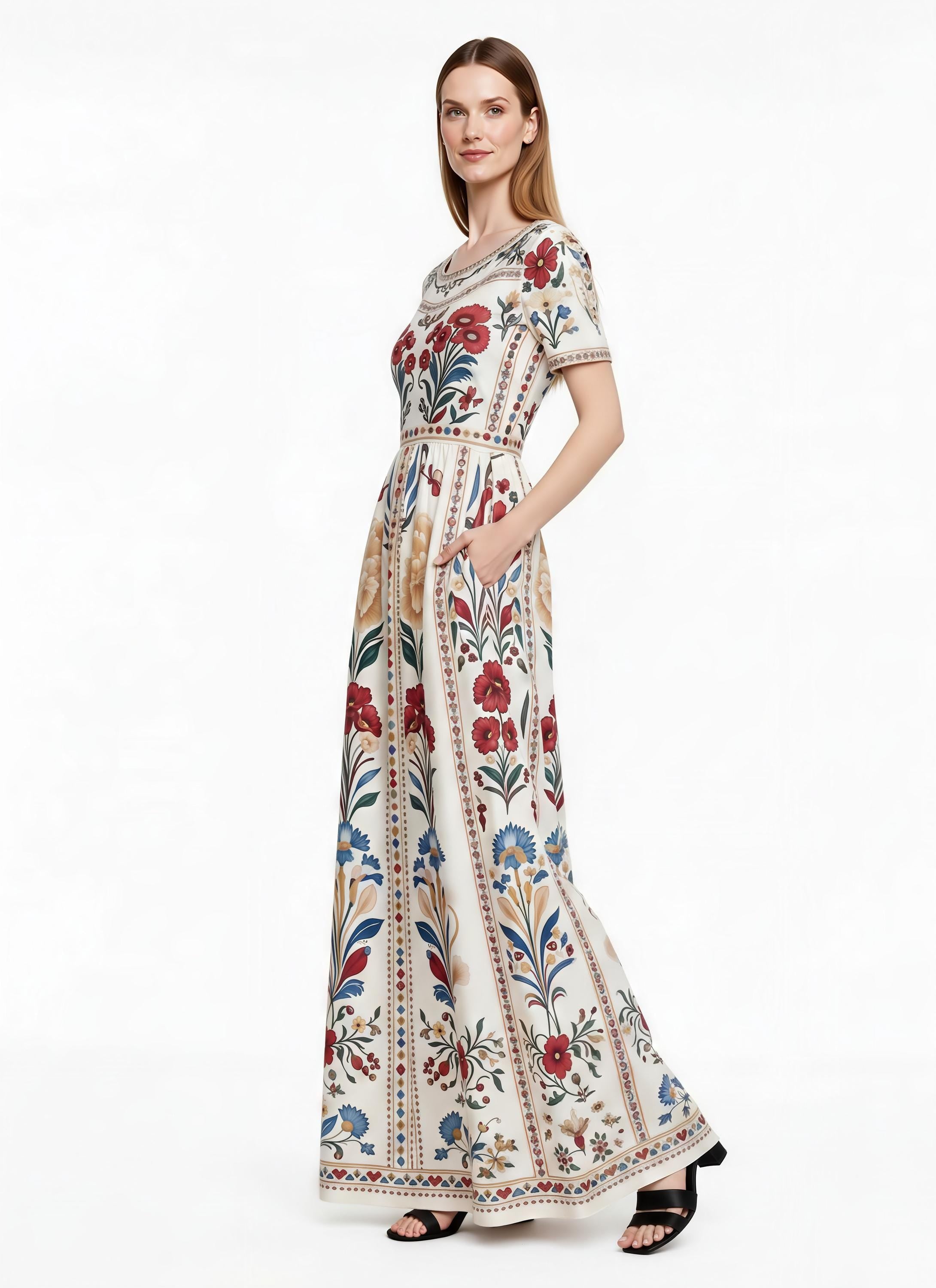 Cottagecore Floral Maxi Dress, Vintage Inspired A-Line, Boho Summer Style, Romantic Ivory Dress __etsy:8105597447
