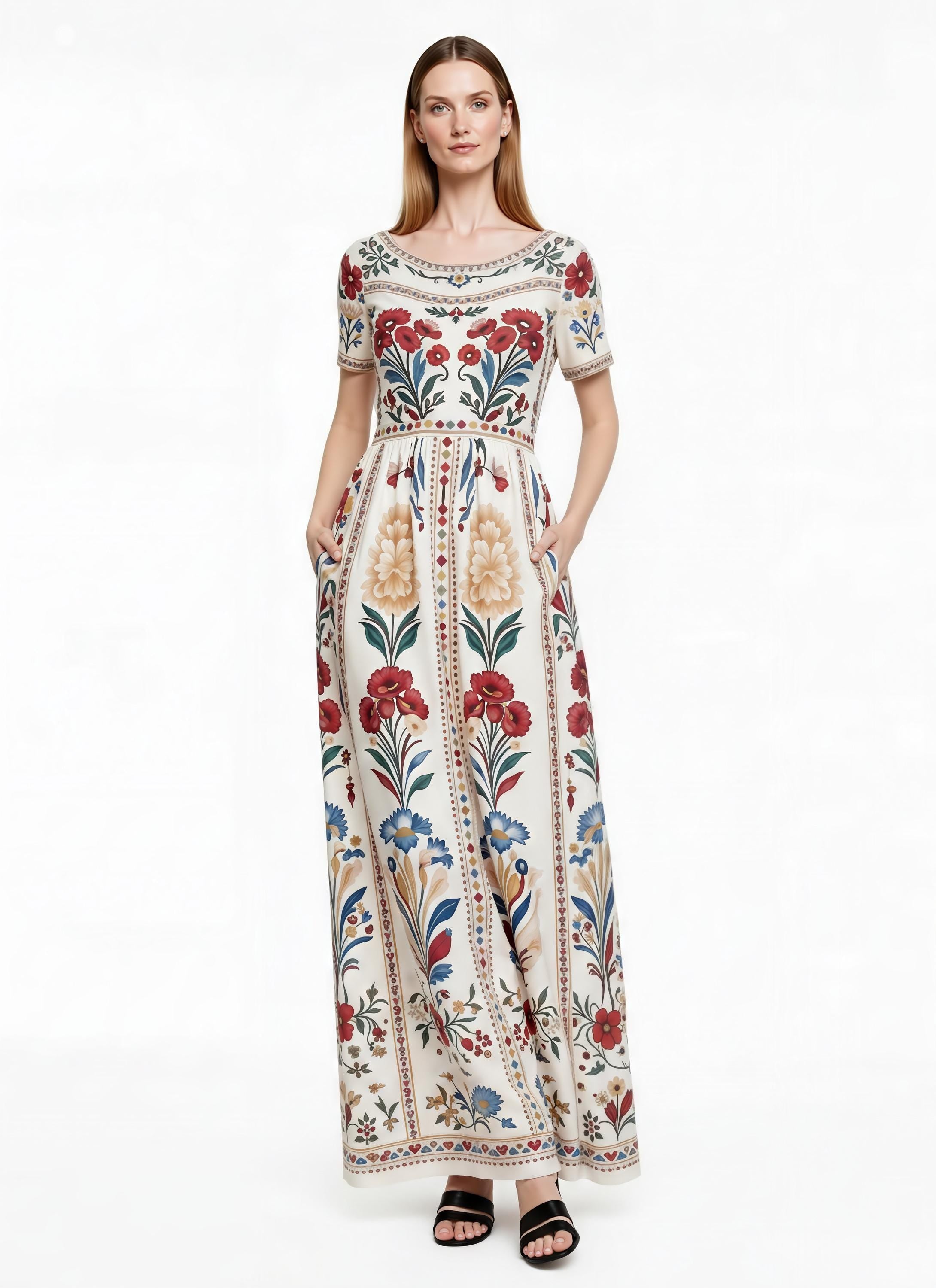 Cottagecore Floral Maxi Dress, Vintage Inspired A-Line, Boho Summer Style, Romantic Ivory Dress __etsy:8105597451