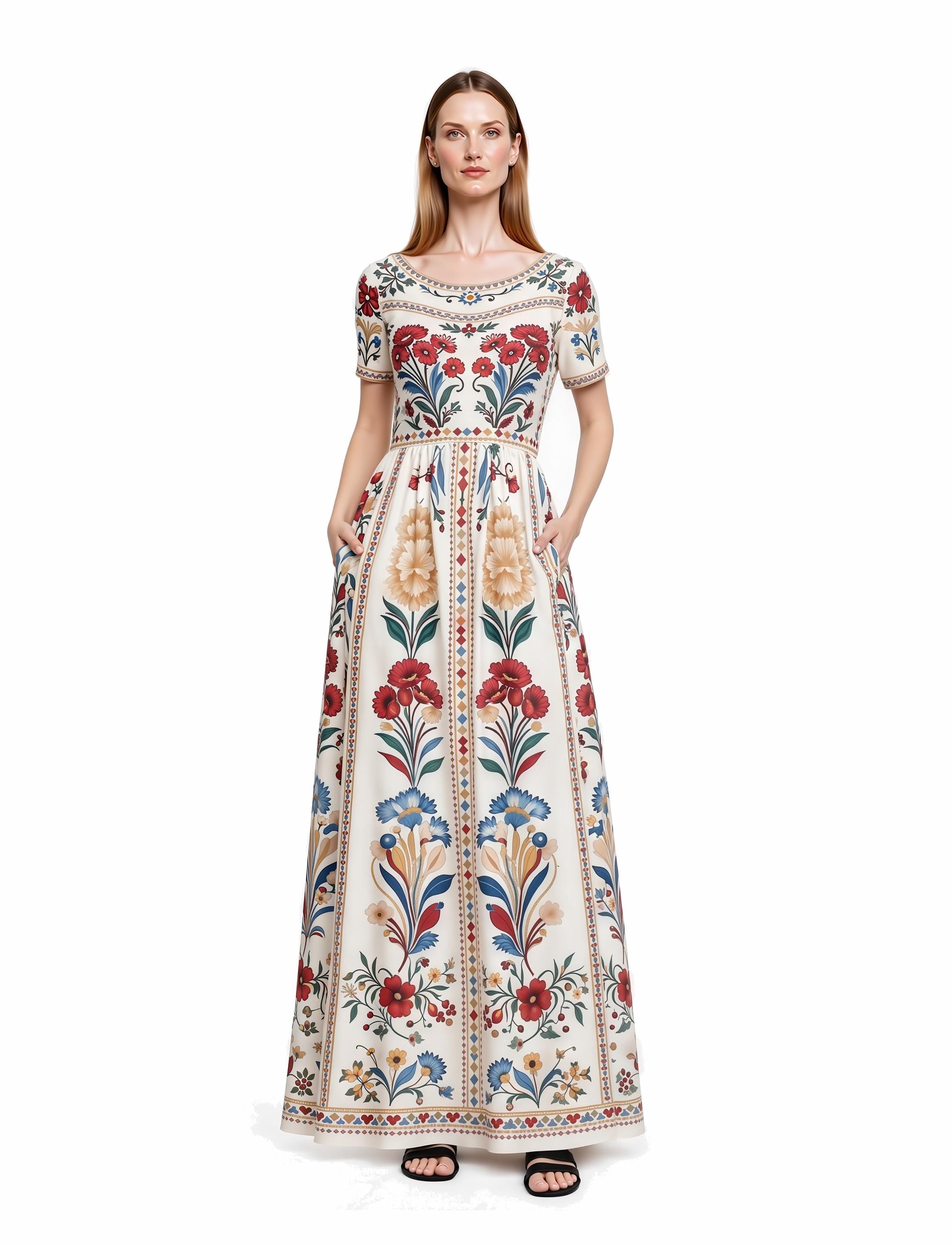 Cottagecore Floral Maxi Dress, Vintage Inspired A-Line, Boho Summer Style, Romantic Ivory Dress __etsy:8105605737