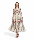Ivory Floral Chiffon Midi Dress, Long Sleeve Tassel Tie Boho Resort Wear __etsy:8108471867