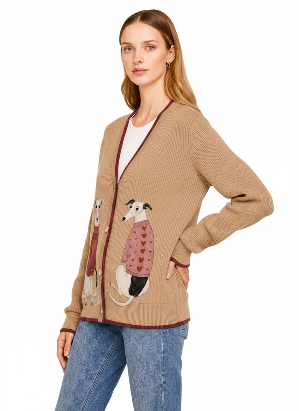Navy Dog Knit Cardigan, Whippet Greyhound Sweater, Button Front Layering Top