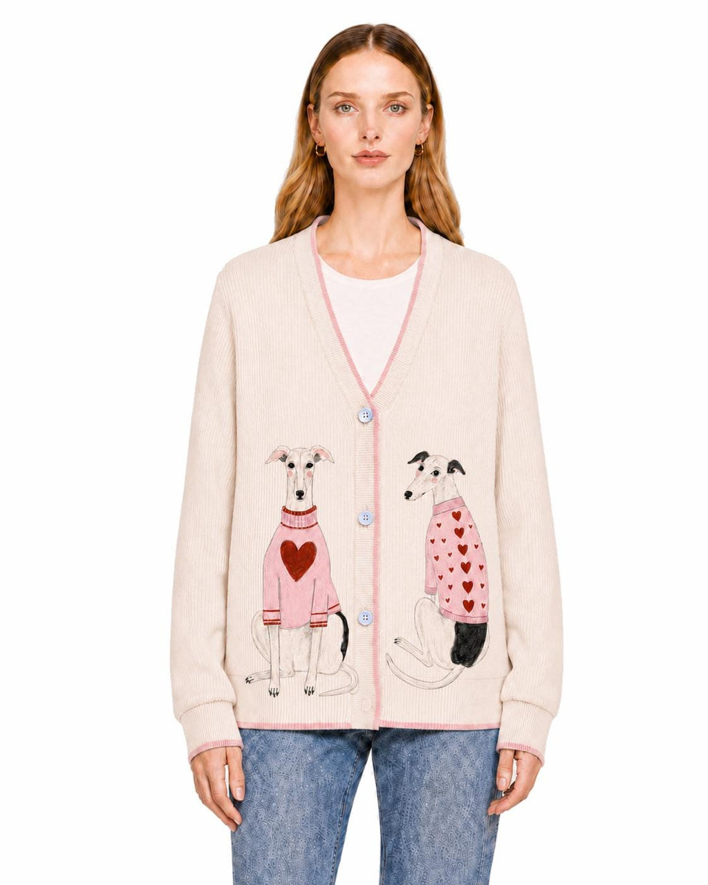 Gray Dog Knit Cardigan, Whippet Greyhound Sweater, Button Front Layering Top