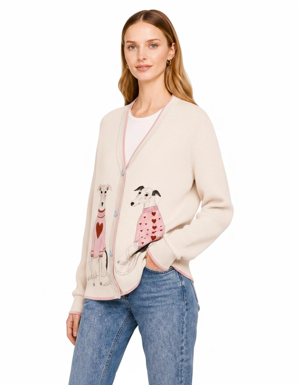 Gray Dog Knit Cardigan, Whippet Greyhound Sweater, Button Front Layering Top