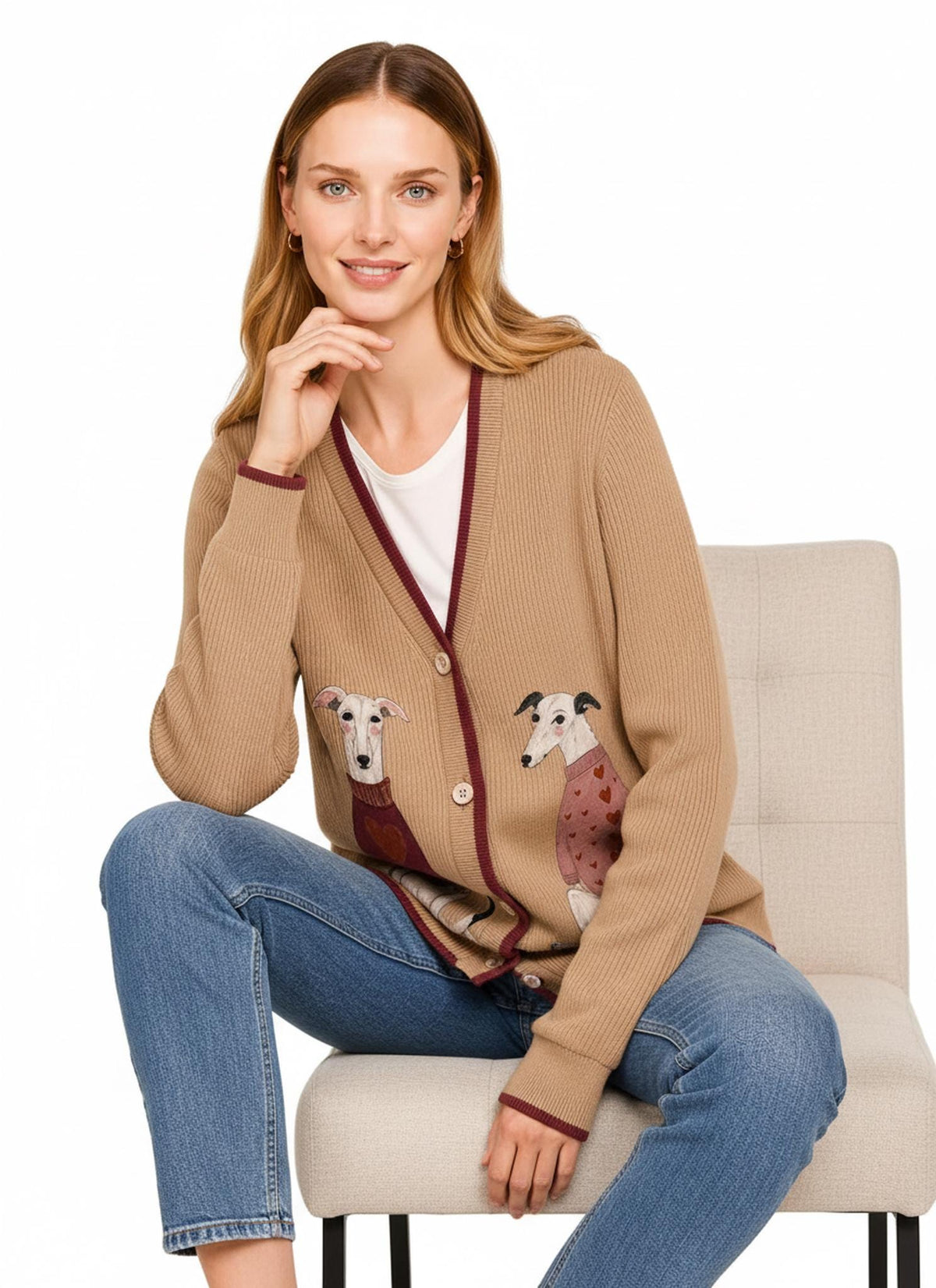 Navy Dog Knit Cardigan, Whippet Greyhound Sweater, Button Front Layering Top