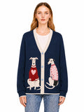 Navy Dog Knit Cardigan, Whippet Greyhound Sweater, Button Front Layering Top