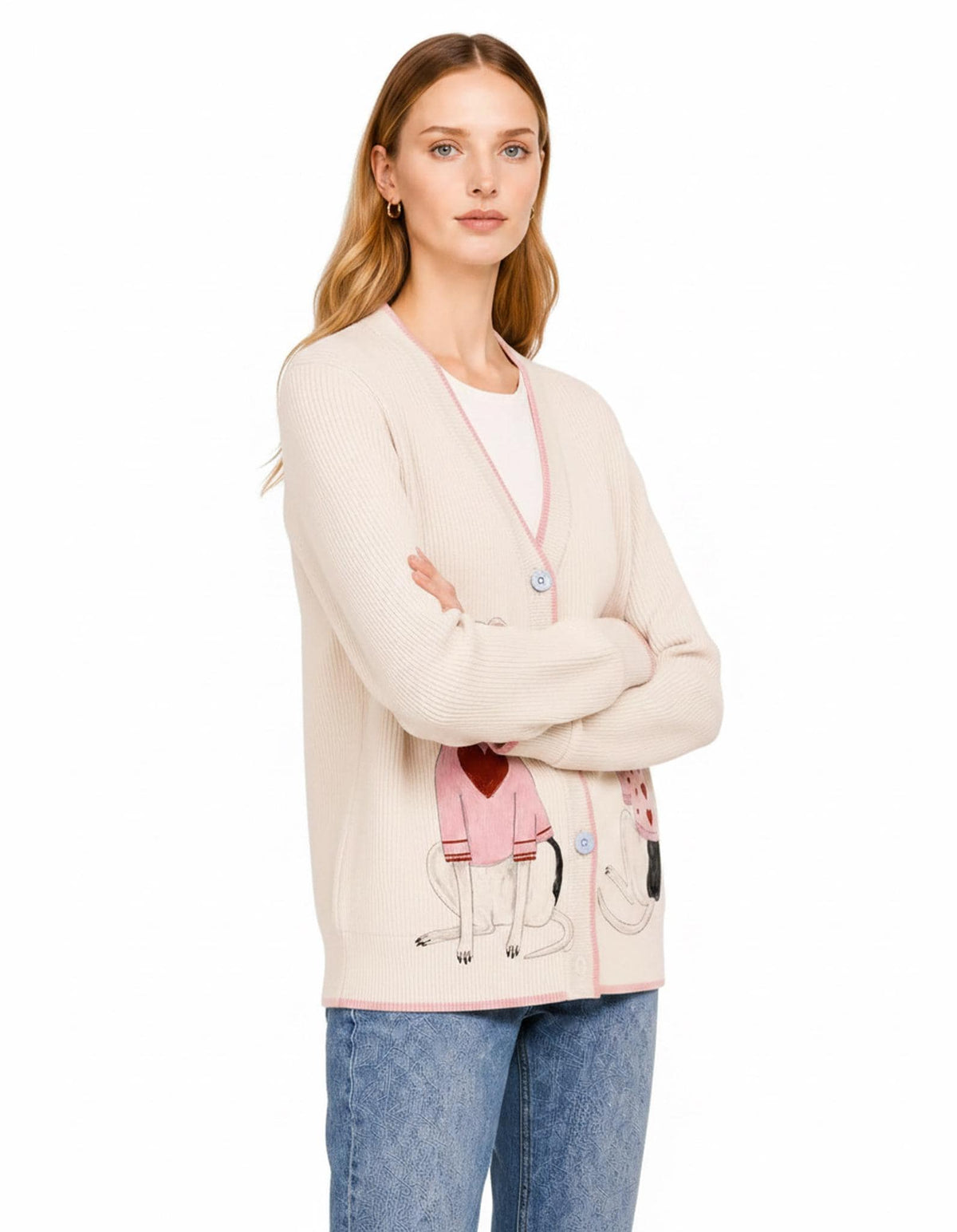 Gray Dog Knit Cardigan, Whippet Greyhound Sweater, Button Front Layering Top