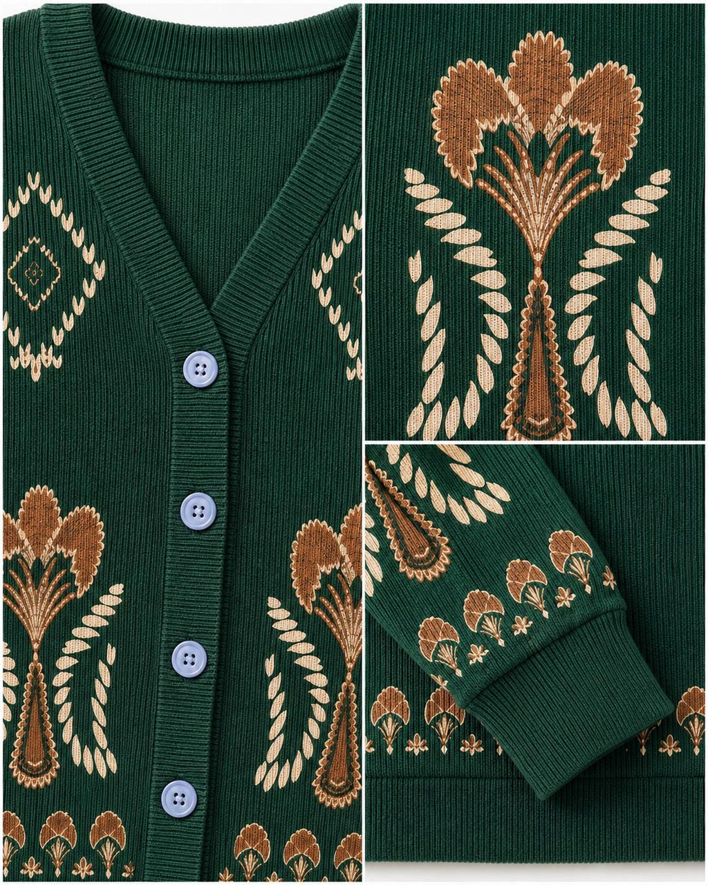 Knit Cardigan, Burgundy Floral Button Front Sweater, Vintage Ribbed Layering Cardigan