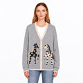 Gray Horse Cardigan with Star Motifs, V-Neck and Cream Trim