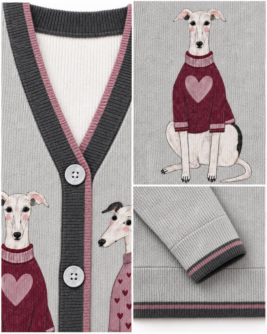 Gray Dog Knit Cardigan, Whippet Greyhound Sweater, Button Front Layering Top __etsy:8647308358