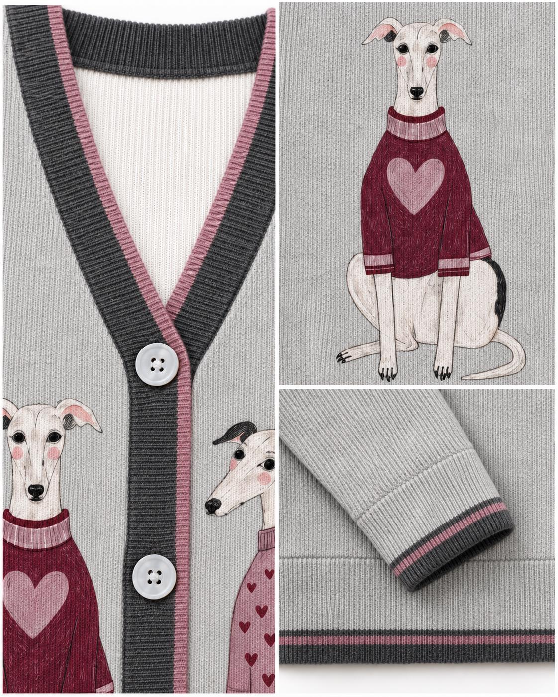 Gray Dog Knit Cardigan, Whippet Greyhound Sweater, Button Front Layering Top __etsy:8647308358
